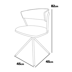 Seul - Set di 2 sedie di design in metallo, schienale in legno massello e seduta in tessuto, girevole 360°