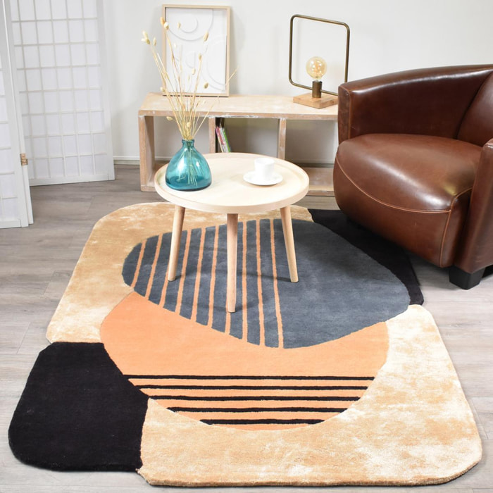 Tapis salon et chambre fait main en laine motif géométrique GELA