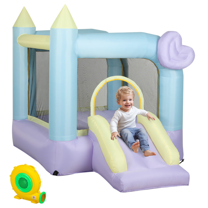 Castillo Hinchable con Soplador Castillo Inflable para Niños de 3-8 Años con Tobogán Área de Salto y Bolsa de Transporte para Interior y Exterior Multicolor