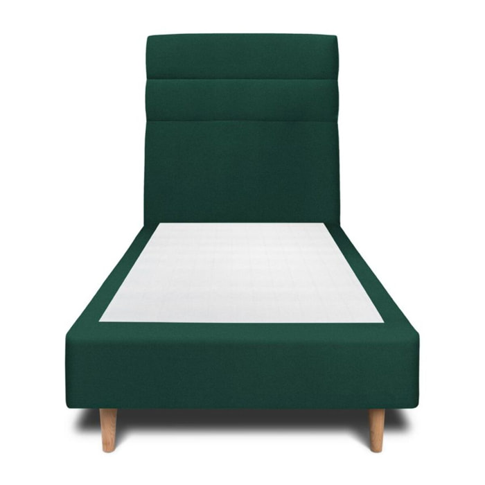 Lit avec tête de lit bandes horizontales velours et sommier tapissier Ep20