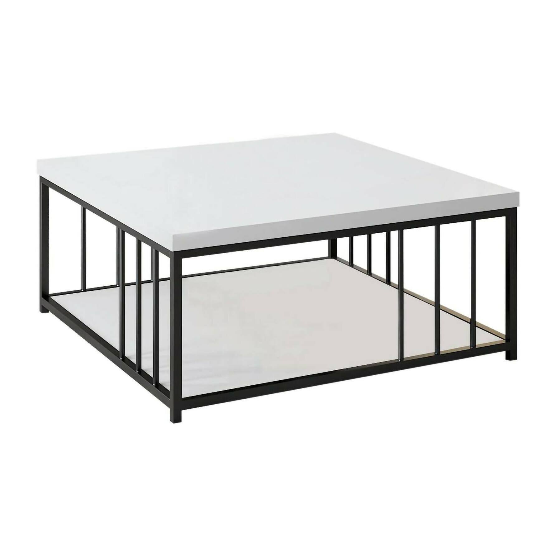 Tavolino da salotto Raiden, Tavolo basso da caffè, Portariviste per divano, Ripiano da soggiorno, 90x90h40 cm, Bianco e Nero