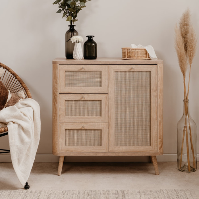 Petit buffet cannage et effet bois - PADANG
