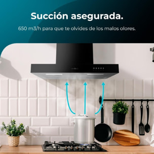 Campana Extractora 60 cm Bolero Flux TM 606500 Black A. Motor 165W, Decorativa c