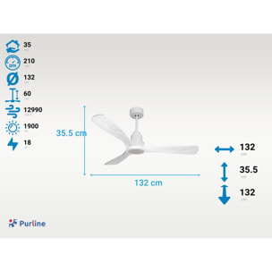 Ventilateur de plafond Réversible  Thermostat Dimmable Wifi Moteur à courant continu Toits en pente Télécommande Lumière à trois tons Hypersilence Mémoire