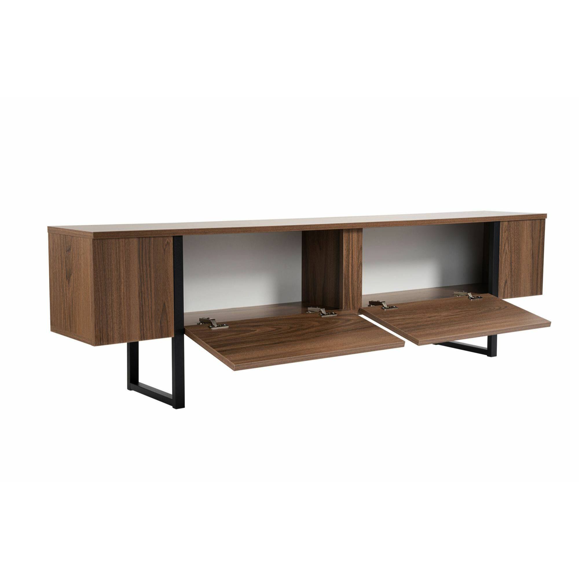 Mobile porta TV Tarquin, Credenza da soggiorno, Armadio basso per TV, Base parete attrezzata, 180x30 h50 cm, Noce e Nero
