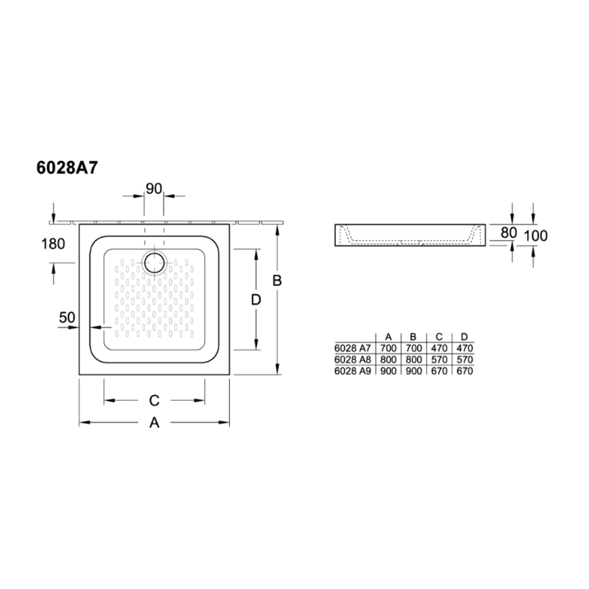 Pack receveur de douche 70 x 70 O.Novo carré blanc + Kit d'étanchéité WEDI