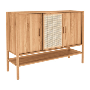 Buffet Bois Hêtre & Cannage Sogno, L.142 x P.46 x H.101 cm, Style Bohème Naturel