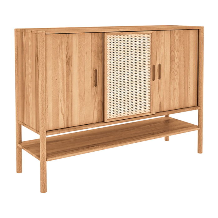 Buffet Bois Hêtre & Cannage Sogno, L.142 x P.46 x H.101 cm, Style Bohème Naturel