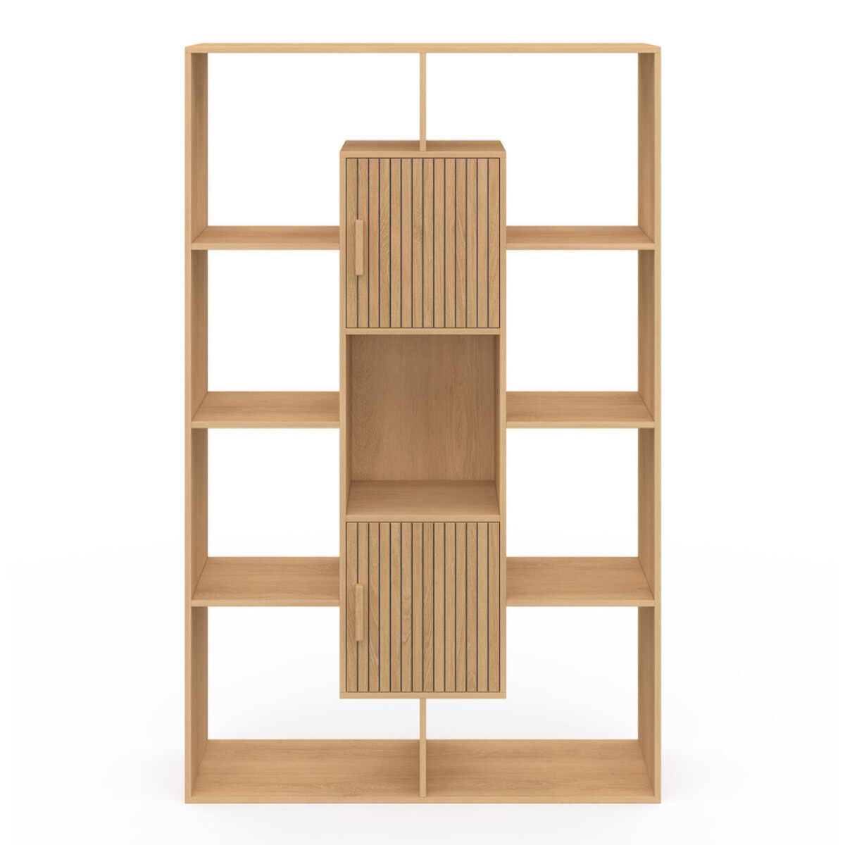 Etagère bibliothèque Faustine effet lattes 11 compartiments 143cm