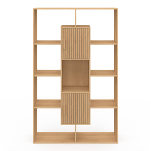 Etagère bibliothèque Faustine effet lattes 11 compartiments 143cm