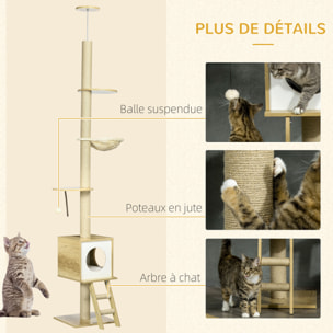 Arbres à chat 2 pièces style nordique - hauteur réglable 225-285H cm - multi-équipement - panneaux aspect chêne clair jute