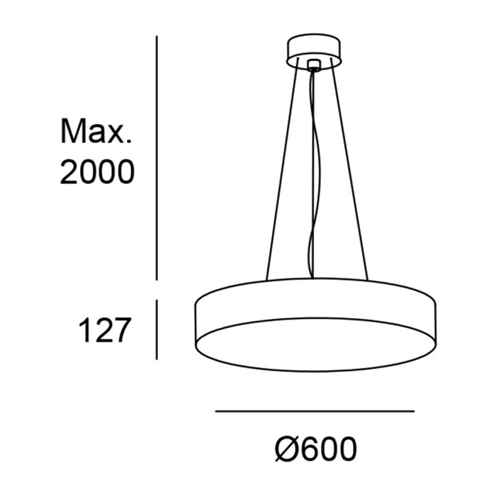 LEDS C4 Luno Lámpara Colgante de Techo para Interior con Luz LED Blanco Cálido 3000K 5083lm Moderna de 60cm Diámetro. Color Negro