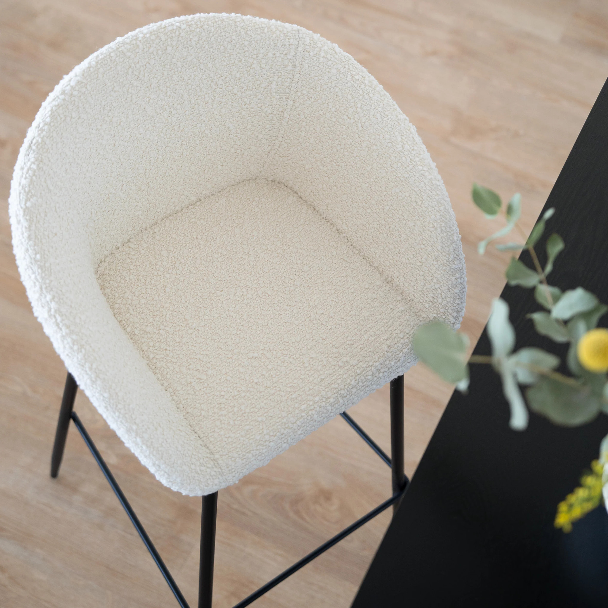 Lot de 2 chaises de bar effet laine bouclette blanche 75 cm - Marquise