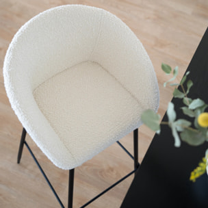 Lot de 2 chaises de bar effet laine bouclette blanche 75 cm - Marquise
