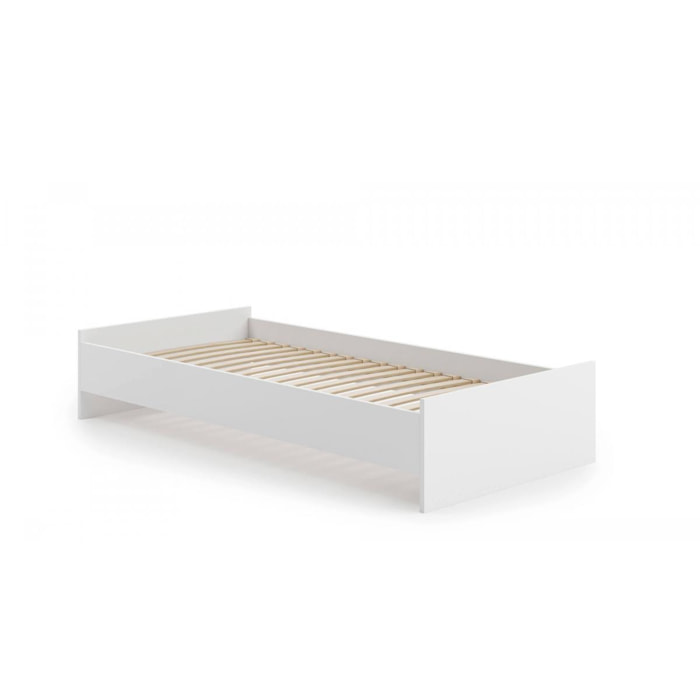 Letto singolo moderno con testiera, letto a una piazza adatto a materasso da 90x190 cm, colore Bianco