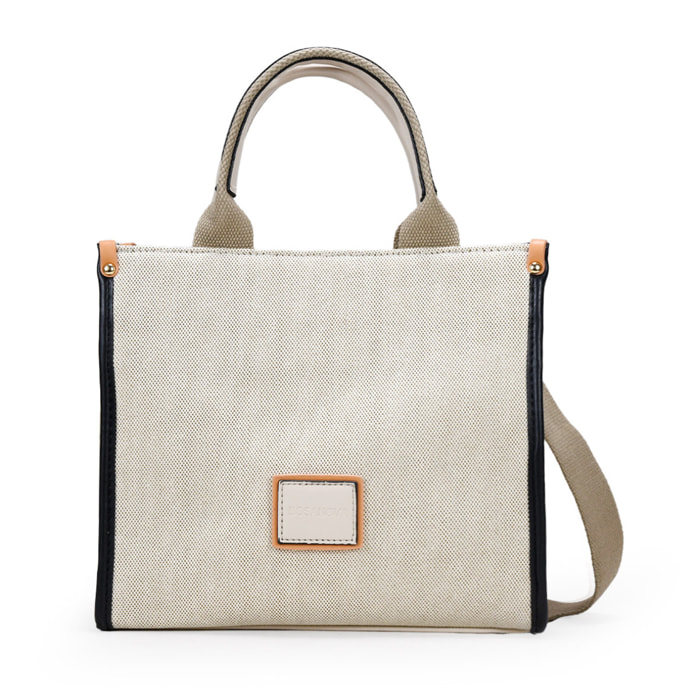 Bolso de mano beige con cremallera