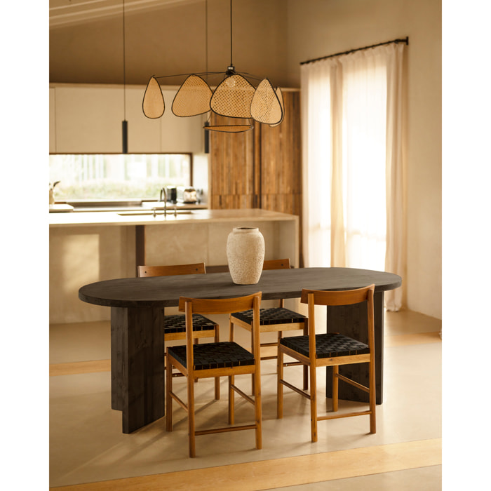 Table à manger en bois massif ton noir en différentes tailles