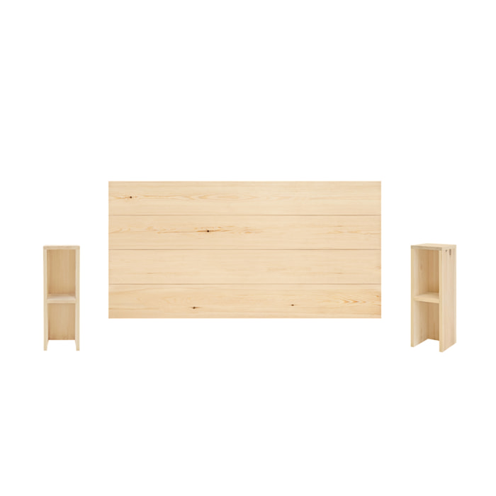 Pack de têtes de lit et de tables de chevet en bois massif ton naturel en différentes tailles