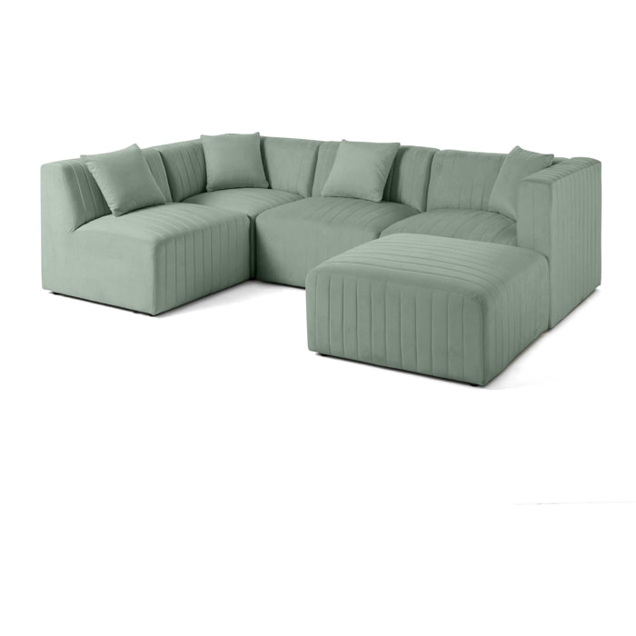 Nova - canapé modulable d'angle gauche - 5 places - avec pouf d'appoint - en velours - Bleu