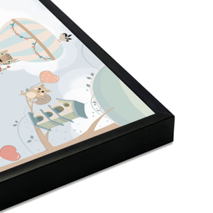 Affiche encadrée animaux et montgolfières enfant Affiche + cadre en métal - Noir