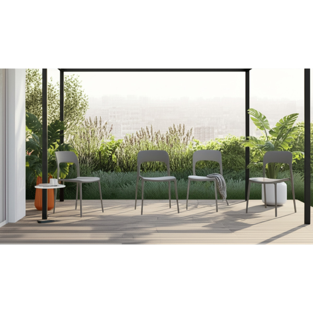 Set 4 Sedie Da Giardino In Polipropilene Impilabili Leggere E Resistenti Ideali Per Esterni Terrazze Giardini Bar Dehors Ristoranti Grigio