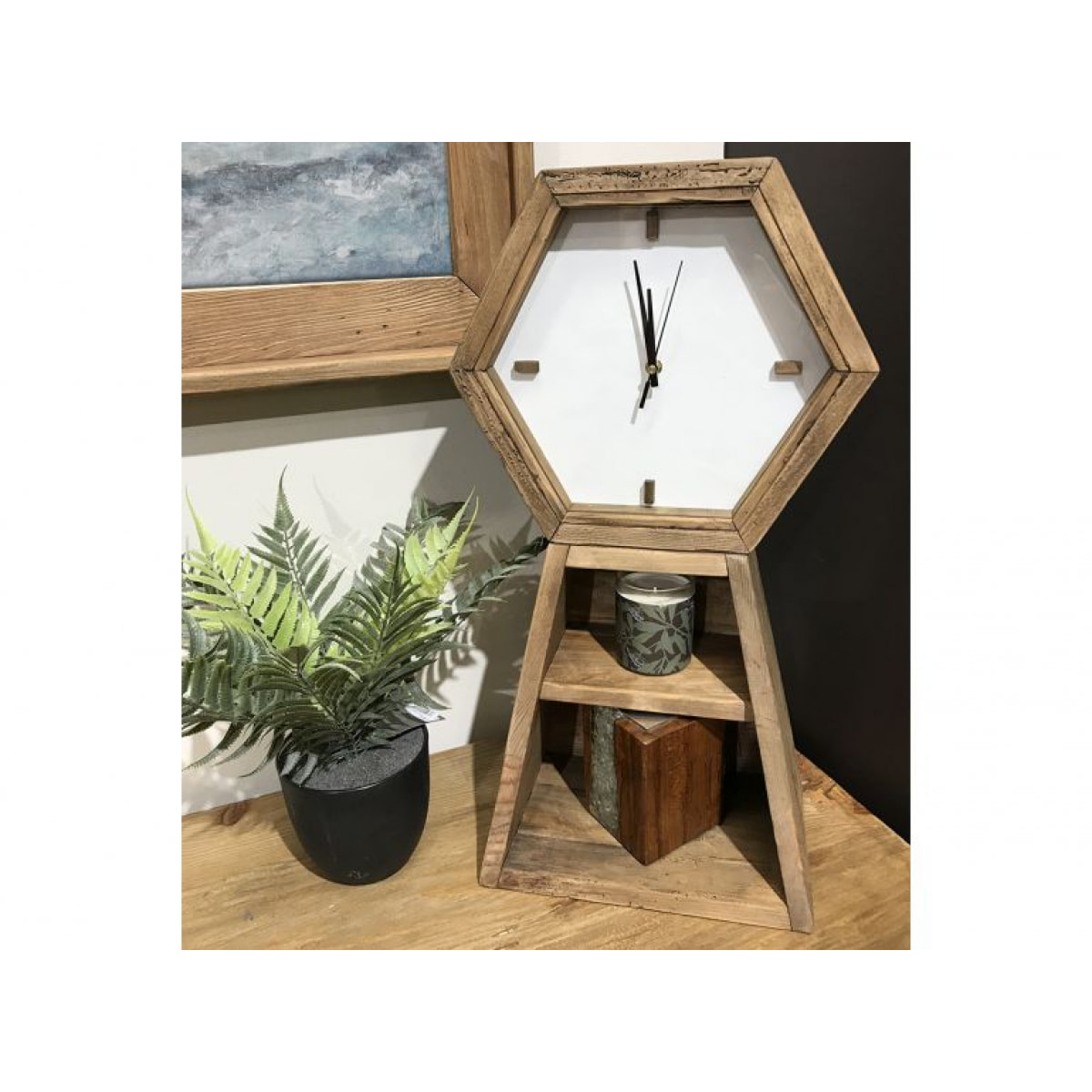 Horloge en bois sur support à 2 niches - ORIGIN