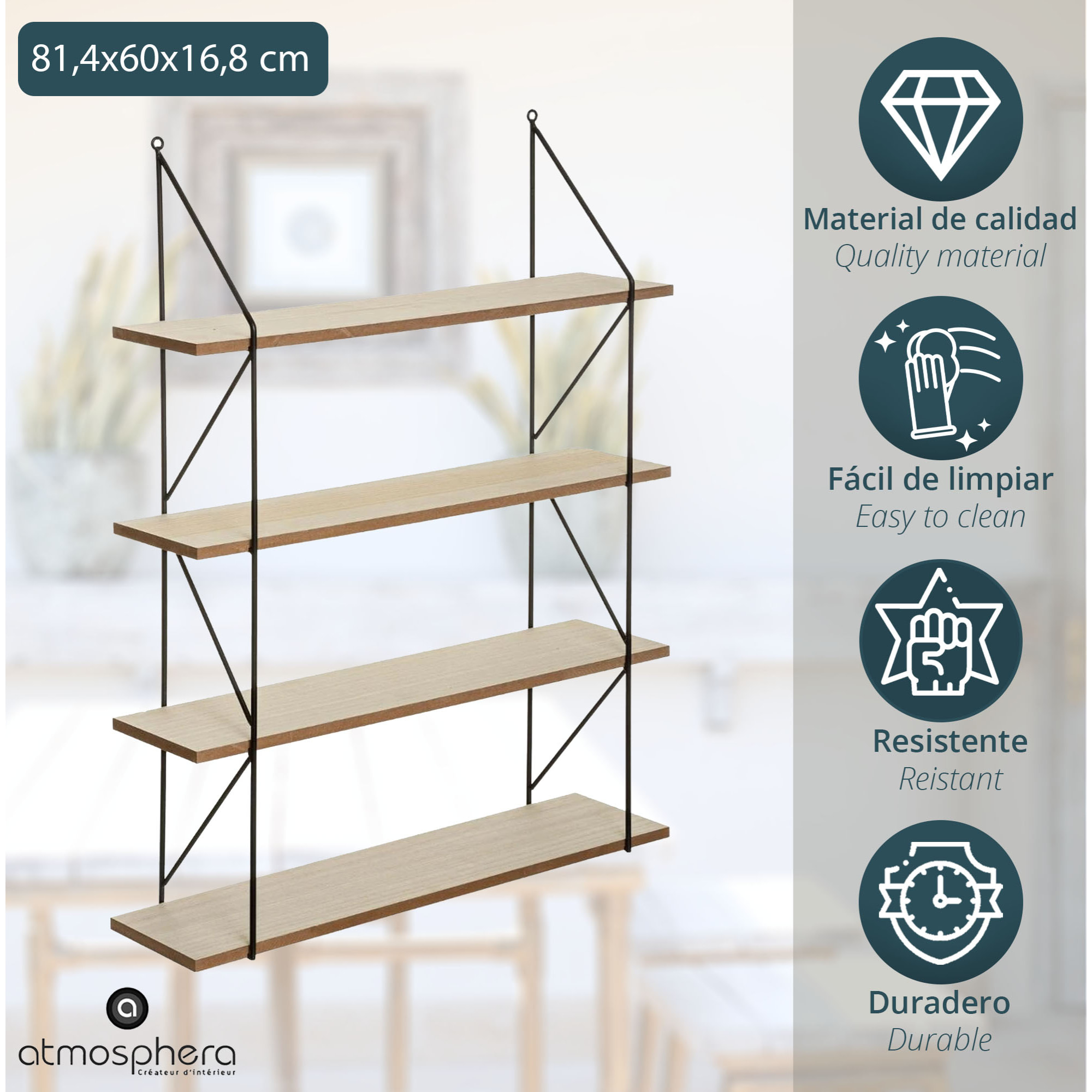 Estantería de pared de metal mdf 60 x 80 iris