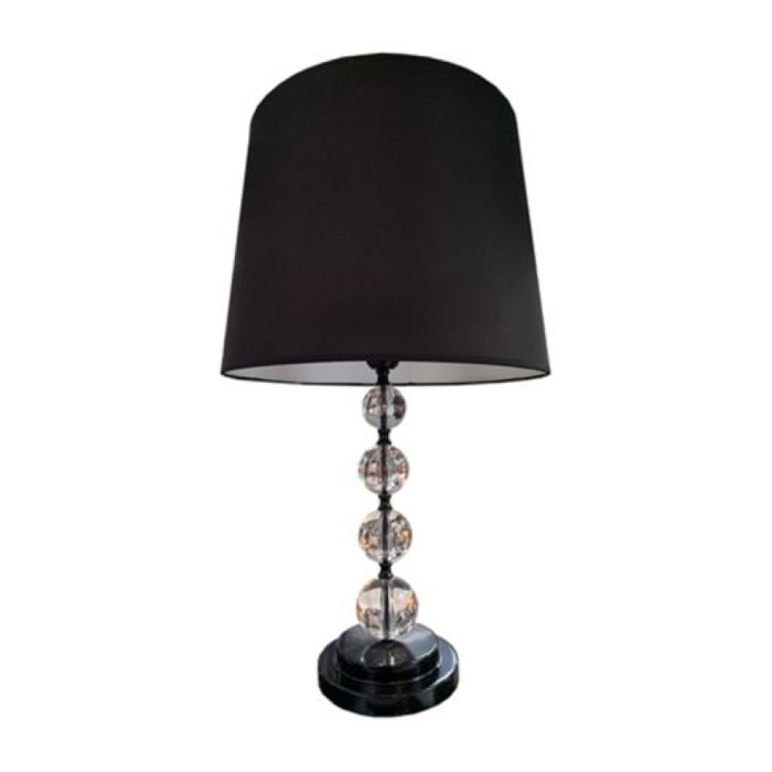 Lampe piétement en bulle transparente et abat-jour tissu noir - PEARL