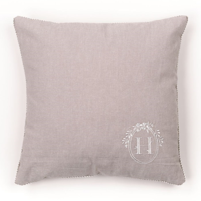 Coussin déhoussable avec broderie coton uni CHARME beige