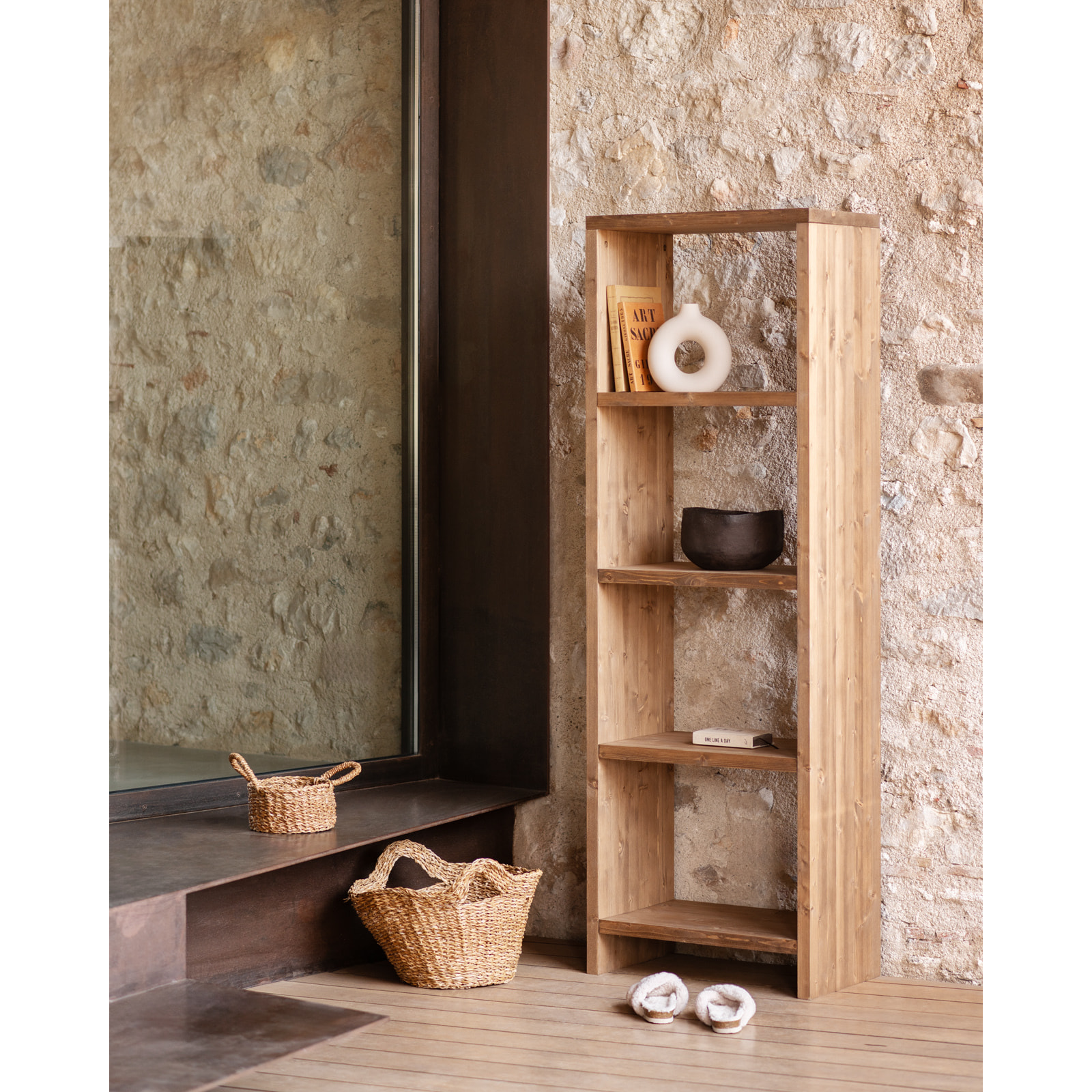 Estantería de madera maciza tono roble oscuro de 180x60cm Alto: 180 Largo: 60 Ancho: 35