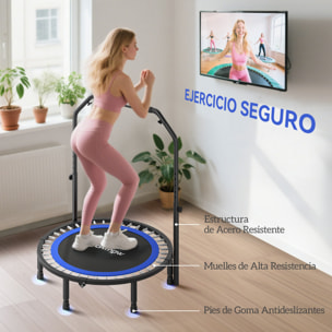 Trampolín de Fitness Adultos Ø102 cm, Cama Elástica Plegable con Mango Ajustable de 4 Niveles y Bandas, para Entrenamiento Piernas Cuerpo en Hogar Oficina Gimnasio Exterior, Carga 150 kg Azul