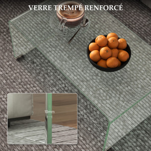 Table basse design contemporain dim. 80L x 45l x 35H cm verre trempé 10 mm transparent