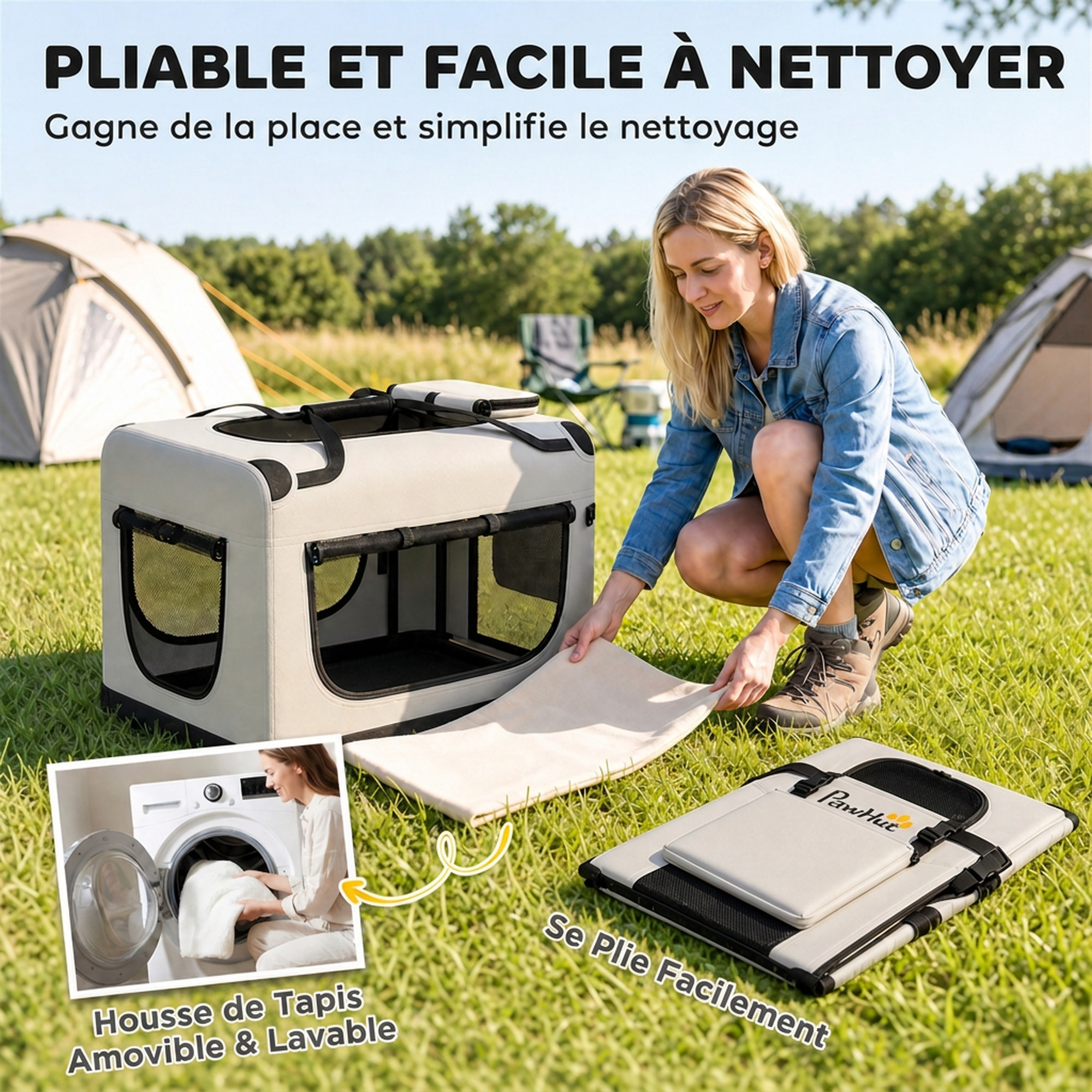 Sac de transport chien chat pliable poignée entrée zippée fenêtres maillées accessoires
