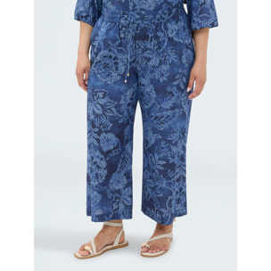 Fiorella Rubino - Pantaloni cropped in chambray con stampa - Blu