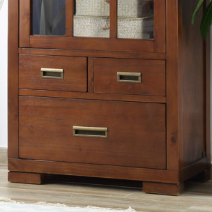 Vitrine Kenia -bois massif de mindi et placage naturel de mindi-couleur teck 75 x 180 x 40 cm