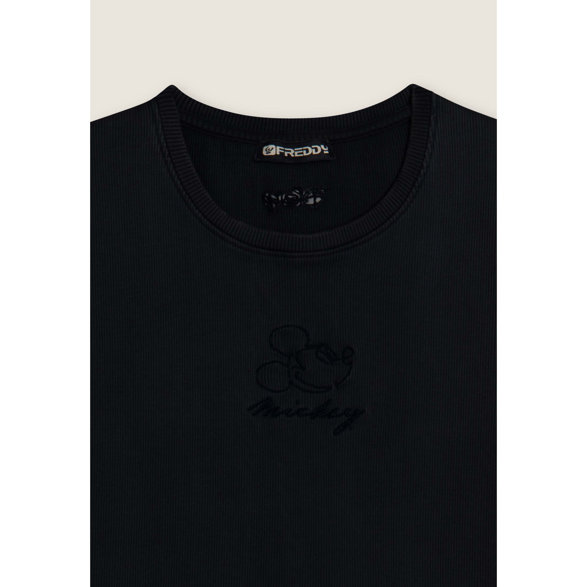 T-shirt cropped da donna in costina con ricami Disney