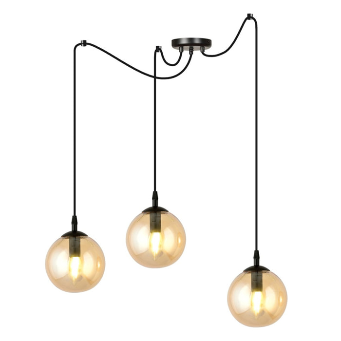 Lampada a sospensione GIGI con tre diffusori in vetro ambrato