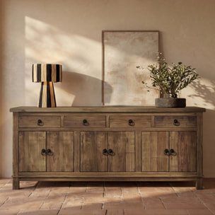 Buffet en bois recyclé 3 portes et 4 tiroirs - Mastic