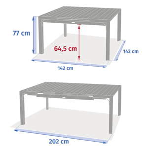 Table de jardin extensible carrée "Évasion" effet bois honey & argile 10 places lates en aluminium