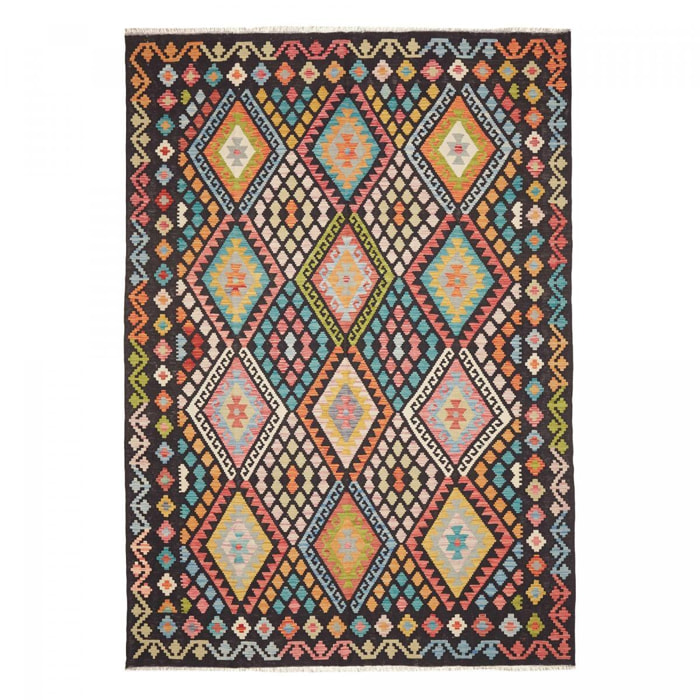 Tapis kilim au motif ethnique, tissé plat artisanal, UTUNOPI
