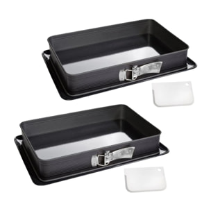 Ensemble de 2 Moules à charnière rectangulaire en acier émaillé et sa spatule 42 x 29 cm Zenker Deluxe