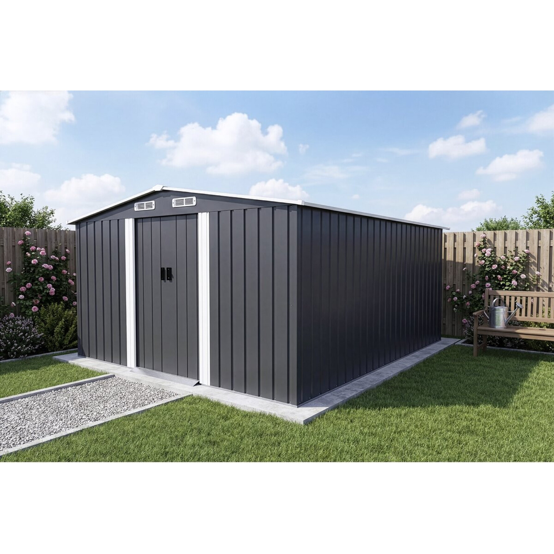 Abri de jardin métal avec porte coulissante "Boston" - 13 m² - Gris