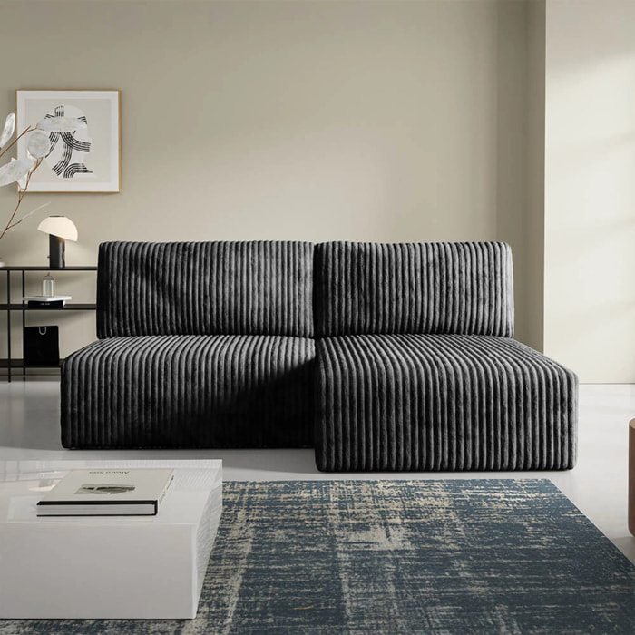 ELIOR - Canapé d'angle convertible modulable 4 places côtelé gris foncé
