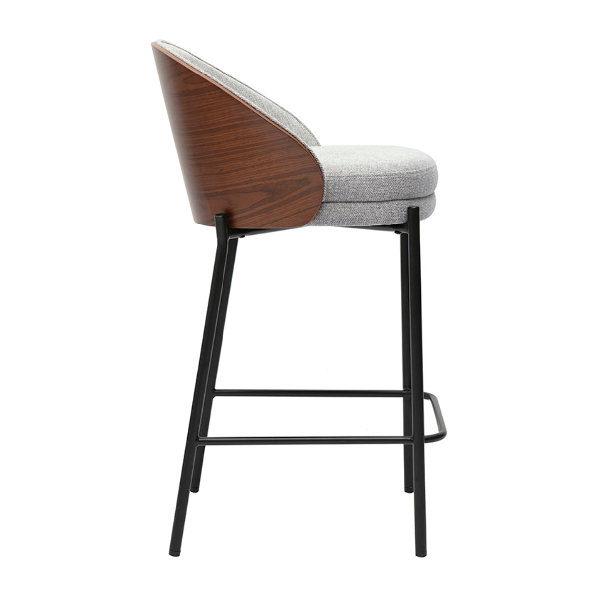 Tabourets de bar en tissu effet velours texturé gris, bois foncé et métal H65 cm (lot de 2) TUCSON