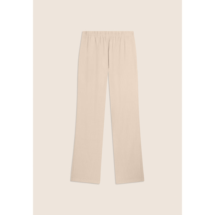 Pantaloni wide leg in tessuto crinkle fluido