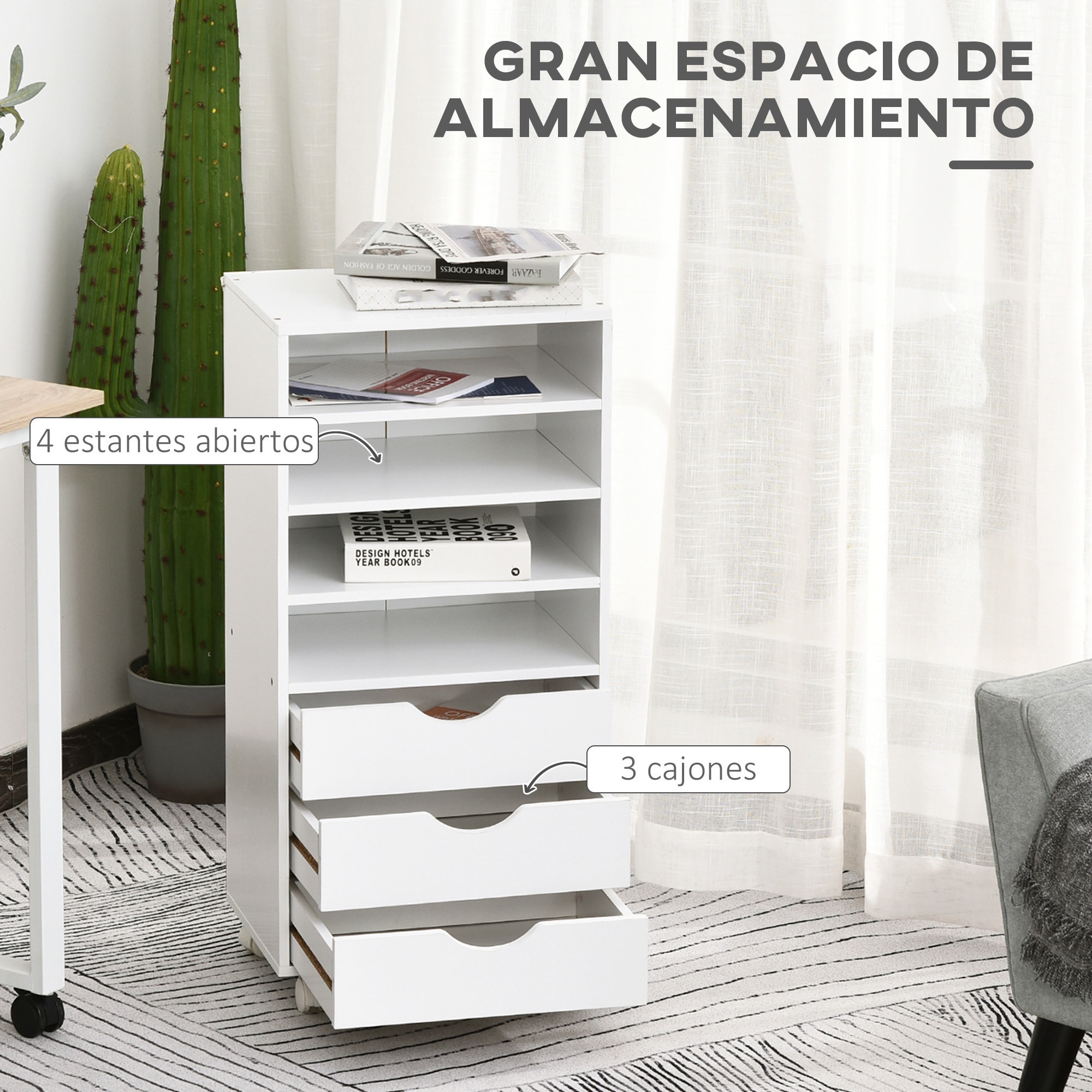 Mueble Auxiliar para Oficina con Ruedas 40x30x83cm Blanco