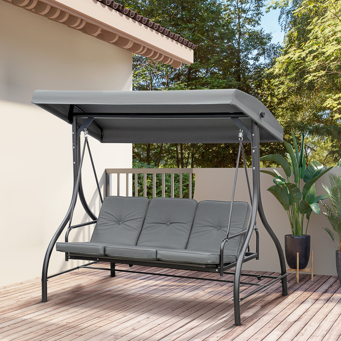 Balancelle de jardin 3 places convertible matelas fourni gris métal noir