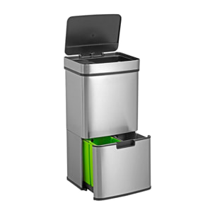 Well home papelera de reciclaje 62l (37l+25l), cubo de basura con 2 compartimentos, apertura automática con sensor, en acero inoxidable, cromado