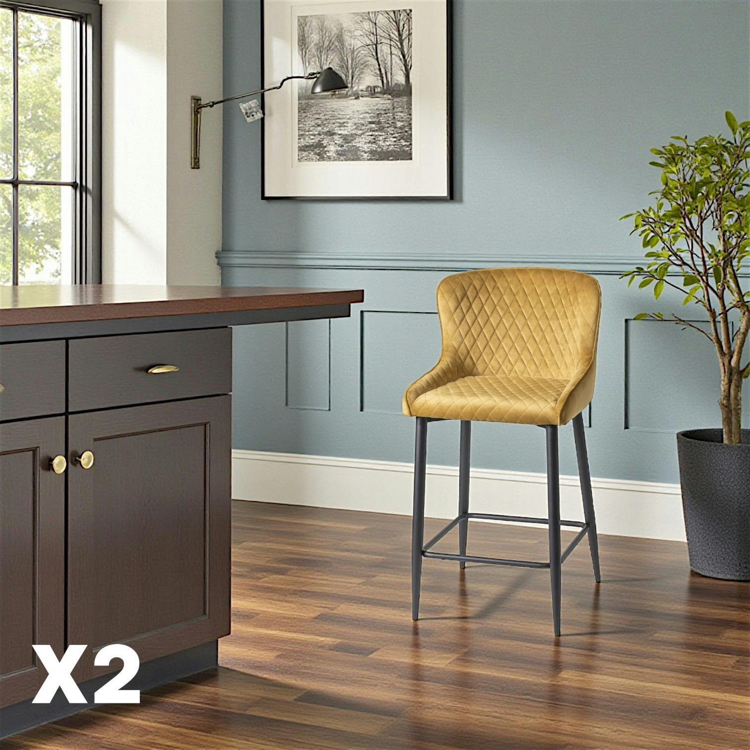 Chaise de bar velours moutarde (lot de 2) ARLINGTON