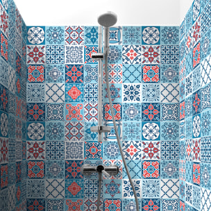 Stickers muraux - Sticker Mural Carrelage adhésif Cuisine Salle de Bain - 30 STICKERS CARREAUX DE CIMENT AZULEJOS CARLINTA